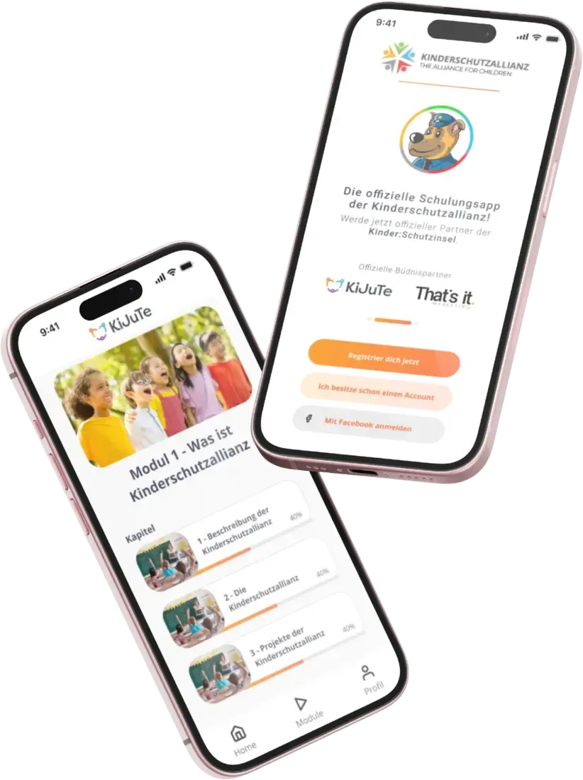 Mockup der Schulungsapp der Kinderschutzallianz auf zwei Smartphones