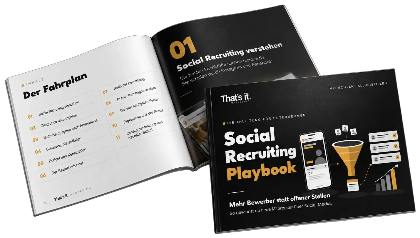 Mockup des Social Recruiting Playbook, aufgeschlagen und als Cover