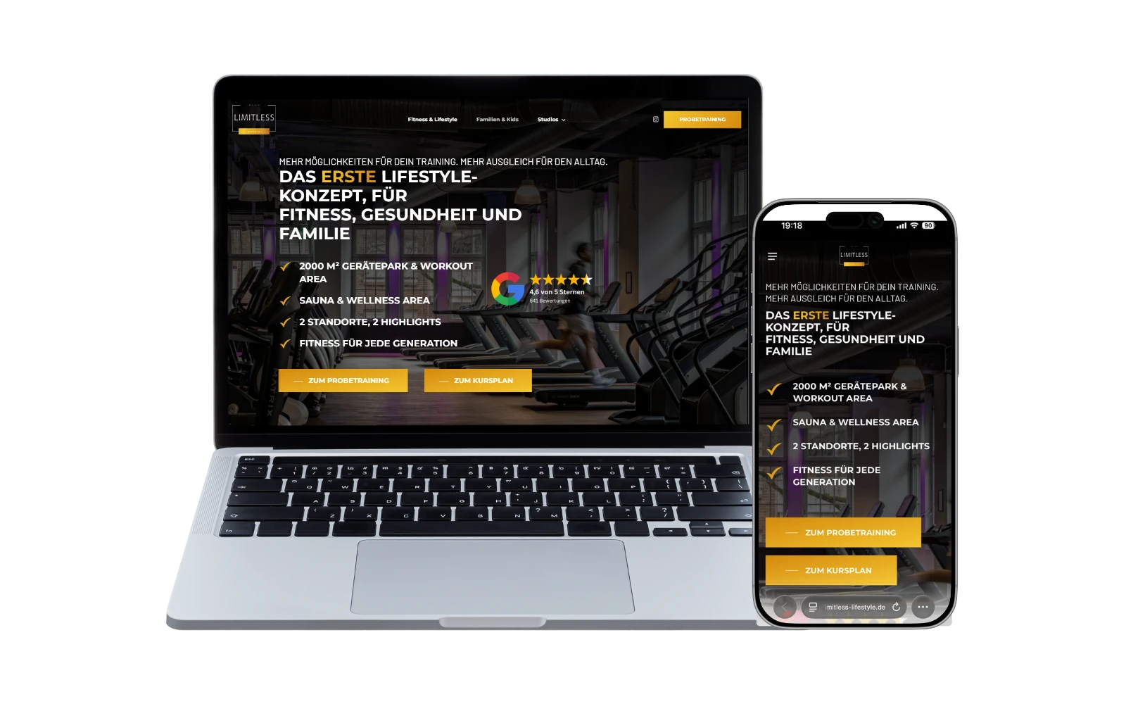 Website von Limitless Lifestyle auf Laptop und Handy, erstellt von That’s it. Marketing